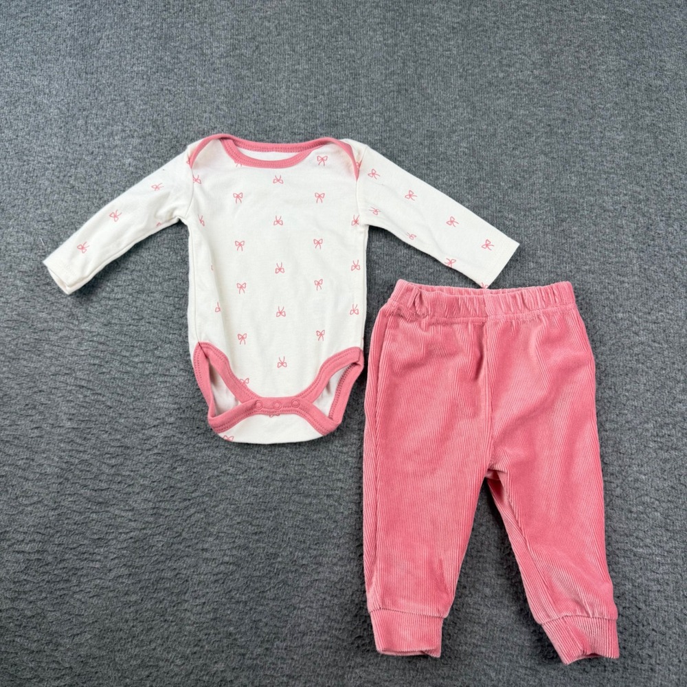 Kyle + Deena Bodysuit and Pants Set Baby Girls 0-3M Pink Bow Corduroy Ribbed